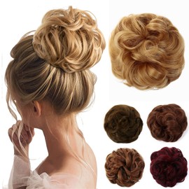 JJstar Messy Hair Bun Curly Wavy Hair Scrunchies Accessories Pieces for Women Girls Synthetic Chignons (Golden Auburn)