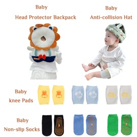 Toddler Baby Protection Backpack - Toddler Safety for Crawling, Walking, Running - Adjustable Pad - with 3 Baby Knee Pads and 3 Socks - Fall Back Head Protector