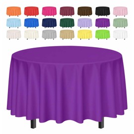 SietDESEO 2 Pack Purple Tablecloth Round 84 x 84 Plastic Table Cover Waterproof Purple Table Cloth Disposable for Wedding Birthday Baby Shower Party Picnic Circle Tablecloth