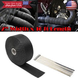 SdeelCase Black 2" 15ft Exhaust Header Downpipe Pipe Heat Wrap 6 Ties For Mercedes Smart
