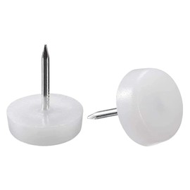 26mm White Nylon Furniture Sliders Nail On - Chair Leg Floor Protectors Nail - Nylon Chair Glides with Nail White Sliders Head, Chair, Table Leg Feet Protector Nail；Flat Bottom（Long Nail 50 Pcs）