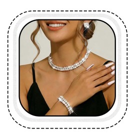 Unicra Silver Jewelry Set Rhinestone Necklace Earrings Bracelet Sets Wedding Prom Formal Jewelry for Women and Brides (Silver)