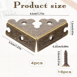 4 PCS Decorative Corner, Jewelry Box Corner Antique Bronze Triangle Edge Decorative Metal Corners Guard for Storage Box Jewelry Case Cabinet Coffee Table Wooden Chest etc