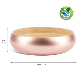 Dehaus® Large Stylish Handmade Bamboo Bowl 30 cm as a Fruit Bowl, Salad Bowl or Bread Basket, Wooden Fruit Basket, Modern Wooden Bowl, Large Round Bowl (Rose Gold)