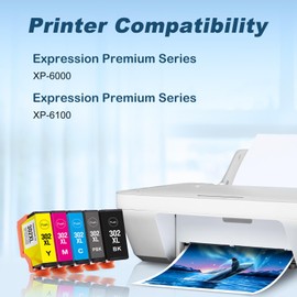 MYTONER 302xl Ink Cartridges Multipack Remanufactured Ink Cartridge Replacement for Epson XP-6100 Ink Cartridges Epson 302 Ink for XP-6100 XP-6000 (Black, Photo Black, Cyan, Magenta, Yellow, 5 Pack)