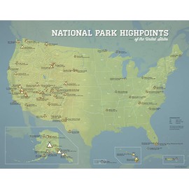 USA National Park Highpoints Map 11x14 Print (Natural Earth)