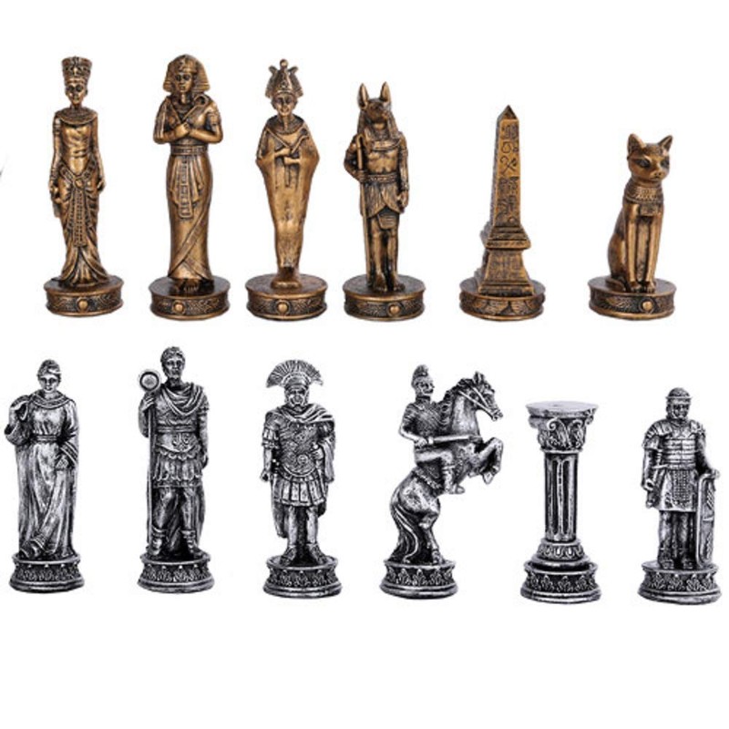 Pacific Giftware Romans Vs Egyptians Chess Set with Glass Board