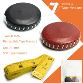 SEVENSUN 3 Pack Tape Measure, 60 and 79 inches Soft Measuring Tape, Retractable Top-Grain Leather Handcrafted Small Soft Pocket Tape Measure, Mini Sewing Cloth Tailor Tape Measure, Cinta Metrica