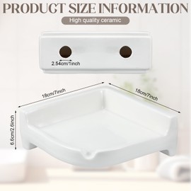 Honeydak Ceramic Corner Soap Dish for Shower Wall Tile White Ceramic Soap Holder 7 x 7 x 2.5 Inches Wall Holder for Home Bathtub Bathroom Sink Shower
