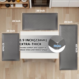 Anti Fatigue Kitchen Mats for Floor, Grey 9/10 Extra Thick Cushioned Standing Desk Mat, Comfort Memory Foam Ergonomic Kitchen Rugs and Mats Non-Slip Waterproof for Office, Kitchen, Sink, 20" x 39"