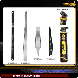 TOOLAN: 5-In-1 Multi Blades Hand Saw, 6 Inch(11T/16T) Double Edges Janpense Pull Saw, Drywall Saw, Hack Saw, Jab Saw, for Woodworking, Hard/Soft woods cutting, Metal, Blade Quick Change Mechanism.