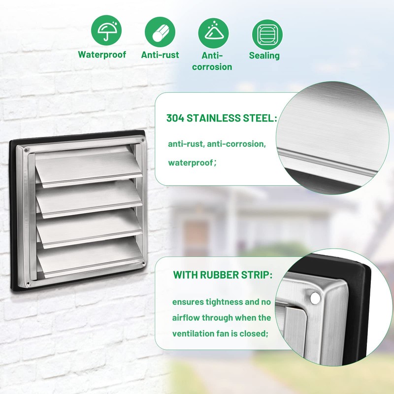LALAGO Ventilation Grille 100 mm, Backflow Flap, Weather Protection Grille