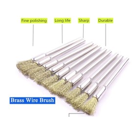Wire Brush Set, 10 Pack, 5mm Brass Bristles, 3mm Shank for Drill Polishing and Metal Cleaning