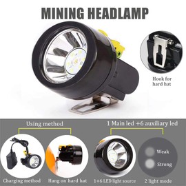Yongkist Rechargeable Cap Mining Lamp 1+6 LED Light Source Coal Miner Light for Hard hat Waterproof Miner Lamp Explosion Proof Headlight for Outdoor Professional Works (Yellow)