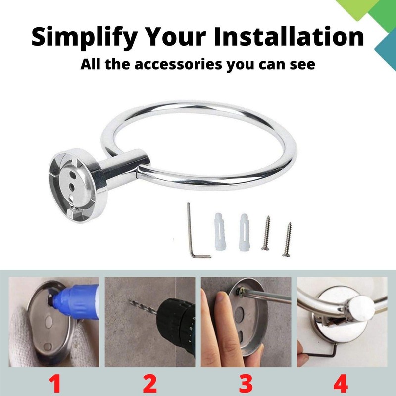 Stainless Steel Towel Holder, Bathroom Towel Ring, Wall Mount Hanging