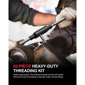 Kolvoii 52-Piece Large Metric Tap and Die Set, M6-M24 Thread Repair Kit with Rethreading Tools & Thread Chasers, Heavy-Duty GCr15 Steel for Internal & External Threads