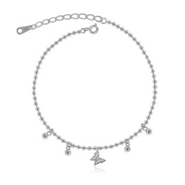 Meissa 925 Sterling Silver Adjustable Anklet for Women Cute Butterfly Ankle Bracelet Tiny Beads Chain Anklet Summer Waterproof Beach Anklet, Silver