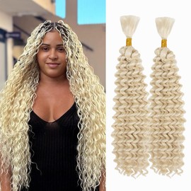 Deep Wave Bulk hair for Braiding Wet and Wavy Micro Braiding Hair No Weft Faux Deep Wave Braiding Hair Extensions for Box Boho Braids 160g with 2Bundles（ #613 24Inch)