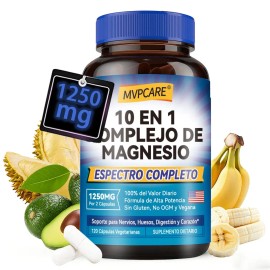 Mvpcare Suplemento Complejo Magnesio Elemental 1250mg 120 Cápsulas Citrato Malato Taurato Quelatado Fácil Absorción Huesos Músculos Recuperación