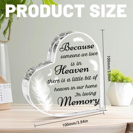 ORIGACH Acrylic Heart Sympathy Gift Because Someone We Love is in Heaven Memorial Bereavement Gift Condolence Gift for Loss of Loved One Keepsake Decorations, 4 x 4 Inches