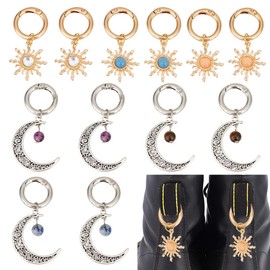 DELORIGIN 12pcs Moon Sun Shoe Charms Pendant with Tiger Eye Bead 6 Styles Fluorite Shoe Clips Hanging Decoration Shoe Buckles Pendant with Spring Ring for Boots Shoe Decor Backpack Keychain Ornaments