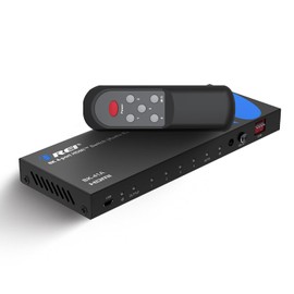 OREI 8K 4×1 HDMI 2.1 Switch – 8K@60 Hz/4K@120 Hz HDR10+/Dolby Vision Pass‑Through, HDCP 2.3, Optical & RCA L/R Audio Extractor, IR Remote Control, Metal – 4‑Input HDMI Switch