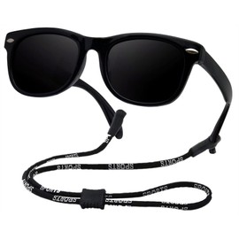 COOLSOME Kids Flexible Polarized Sunglasses for Boys Girls Age 3-10 with Straps (Black)