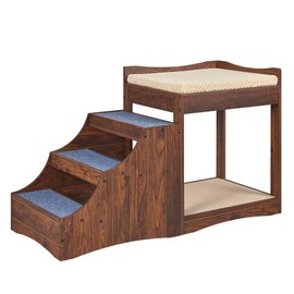 unipaws Pet Bunk Bed with Removable Step for Dogs and Cats, Multi-Level Bed Window Perch Seat Platform with Cushion and Cat Scratch Pad, Indoor Use