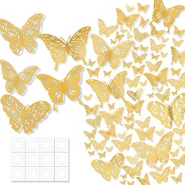 120 Pcs 3D Butterfly Wall Decor, 3 Sizes 5 Styles, Removable Gold Butterfly Decorations Stickers for Girls Kids Baby Bedroom Living Room Classroom Birthday Party Wedding Decor DIY Gift