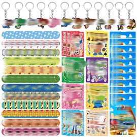 Party Bag Children's Birthday Party Favours Toy Set with 12 Snap Bracelets Children 16 Stickers 12 Key Rings 10 Gift Bags Children's Birthday Party Gifts Souvenir for Girls Boys