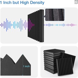 12 Pack Self-Adhesive Acoustic Panels - 1”X 12”X 12”Wall Panels - Quick-Recovery and High Density Sound Panels - Sound proof Acoustic Foam for Home Studio - Black and Gray