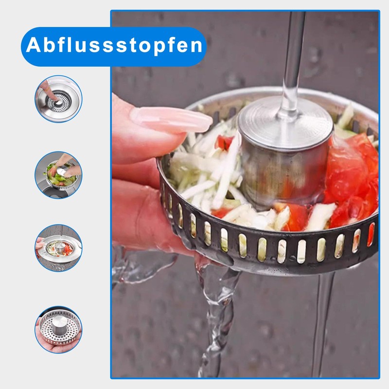 Universal Drain Strainer Kitchen Sink and Sink Plug, 3-in-1 Pop-Up