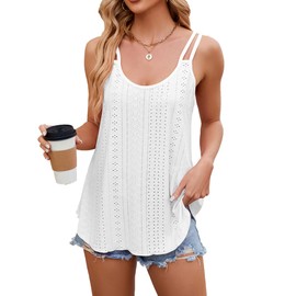 iChunhua Scoop Neck Cami Top Floaty Strappy Vest Tops Women UK Summer Sleeveless Shirts Holiday Tops White XL