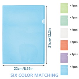 ATB-Foger 24 Pcs A4 Colours Clear Plastic Folders Plastic Sleeves Wallets File Paper Cover 6 Colours Folder Sheet Protector for Office School Work Report Presentation Project Documents File