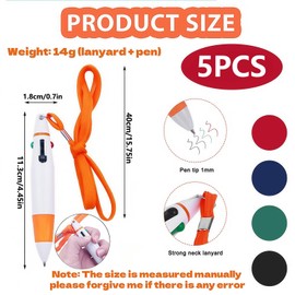 Omeblos Pens Multicolour,Multicoloured Pen All in One,Four Color Hanging String Pen,4 in 1 Retractable Ballpoint Pen for Students Adults Kids Daily Use Marking School Supplies Party Gifts 5 Pack