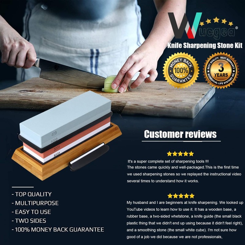 Knife Sharpening Stone Kit – 400/1000 3000/8000 Grit Wet Kitchen