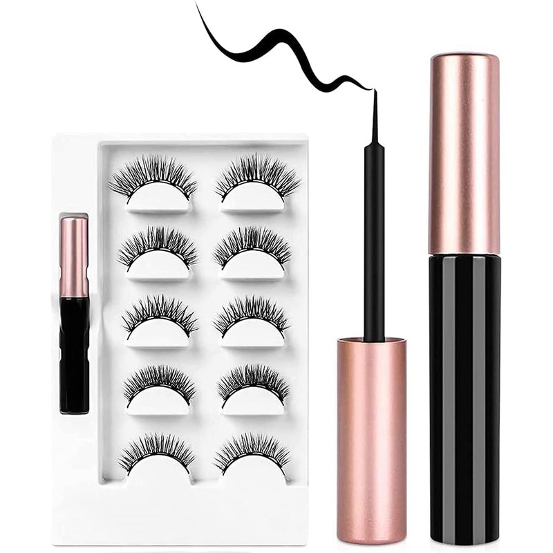 AOMIG Magnetic Eyelashes with Eyeliner Kit, 5 Pairs Natural Look
