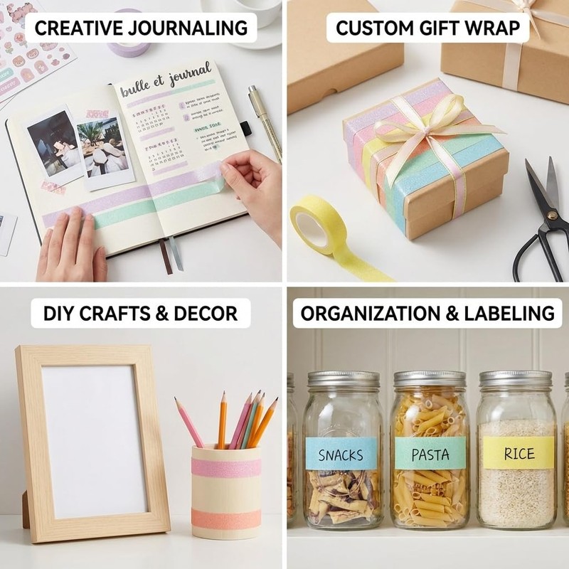 6 Rolls Glitter Washi Tape Set - Colourful Glitter Masking