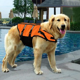 Izefia Dog Life Jacket Swimming Safety Coat Floatation Life Vest Life Saver with Handle for Small Dog Puppy Large Dog (Orange, XXS)
