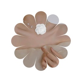 Allereya Vintage Layered Camellia Flower Necklace Black Mesh Flower Choker Necklace Pearl Station Necklace Clear Transparent Line Necklace Jewellery for Women and Girls (Black), Zinc, No Gemstone