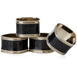 Premier Housewares 1403763 Square Glitter Napkin Rings - Black, Set of 4, H4 x W3 x D4cm