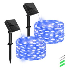 Solar Fairy Lights Blue Outdoor Waterproof,16.4ft 50LED Solar String Lights Blue for Outside 8 Modes 2 Packs for Patio Backyard Garden Deorations Blue