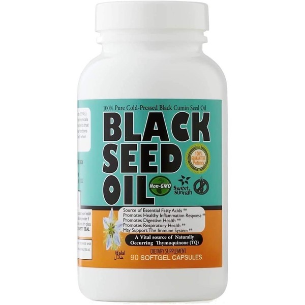 Aceite de Semilla Negro Premium | Sweet Sunnah | Suplemento | Cápsulas de Nigella Sativa Fáciles de Tragar | Prensado en Frío | 90 Cápsulas