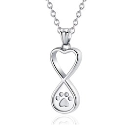 OutstandLong Cat/Dog Silver Paw Print Pet Urn Necklace for Ashes Cremation Jewelry Memorial Pendant Ashes Holder Keepsakes Jewelry
