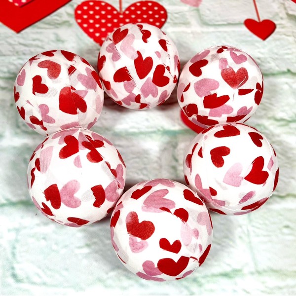 3" Hearts & More red and pink fabric wrapped balls