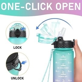 GOPPUS Kids Water Bottle with Straw Spout Lid 17 oz Leak-proof BPA Free Motivational Time Marker Tritan Plastic Water Bottles for Girls Boys School Sports 1 Lid Green Purple