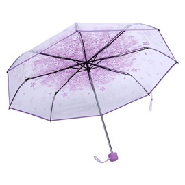 Umbrella, 1 x Umbrella Foldable Transparent Fashionable Princess Umbrella with Cherry Blossoms Four Colours, Light Purple