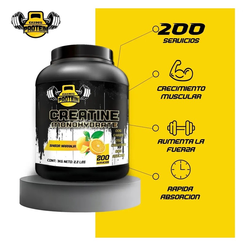 Creatina Monohidratada Guns 1k 200 Servicios Varios Sabores