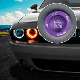 X AUTOHAUX Car Engine Start Stop Push Start Button Cover Sticker Kit Purple