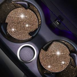 Bling Car Cup Holder Coasters, 2Pack Rhinstone Crystal Car Coaster Embedded Anti-Slip Shockproof Girly Car Accessories for Women, Interior Decoration Glitter Accessories (Gold)